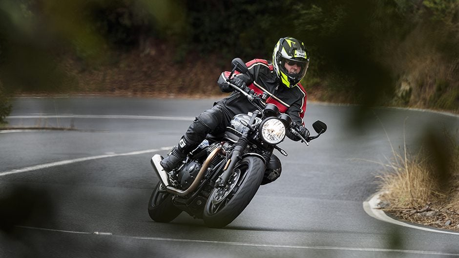 Triumph Speed Twin riding around corner