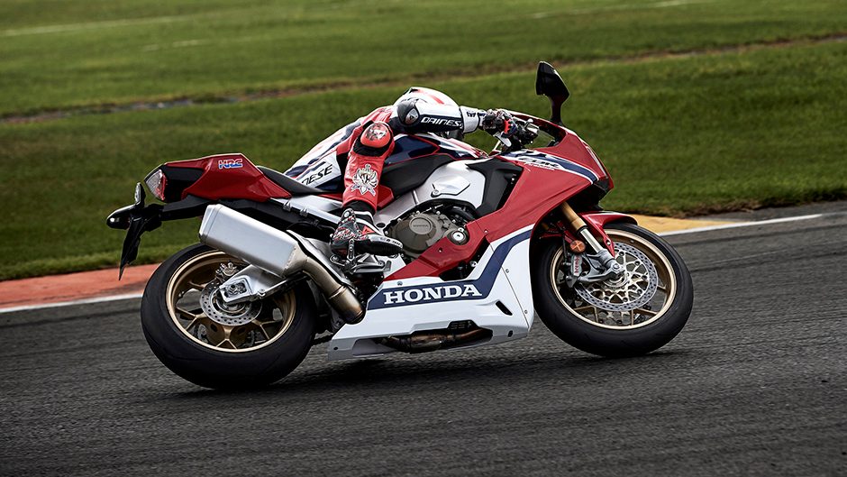 2017 Honda CBR1000RR leaned over on racetrack
