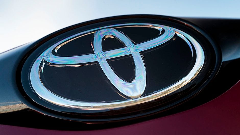 Toyota badge close up view