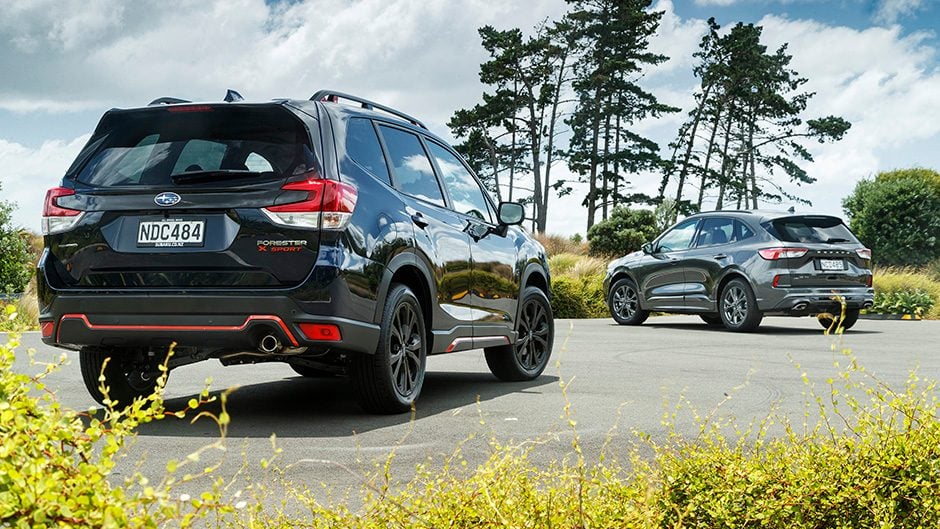 Ford Escape ST-Line AWD vs Subaru Forester X Sport in car park