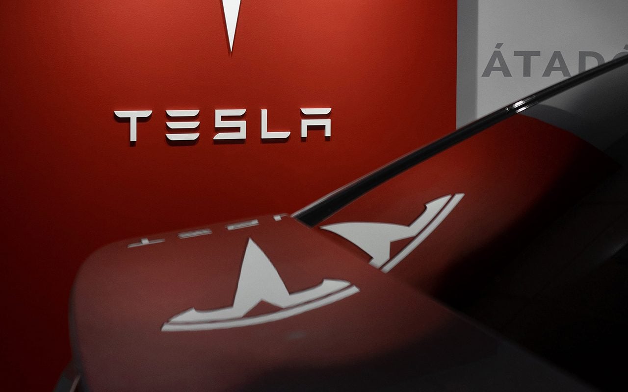 Tesla logo reflection
