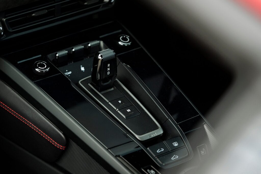 red Porsche 911 GTS shifter