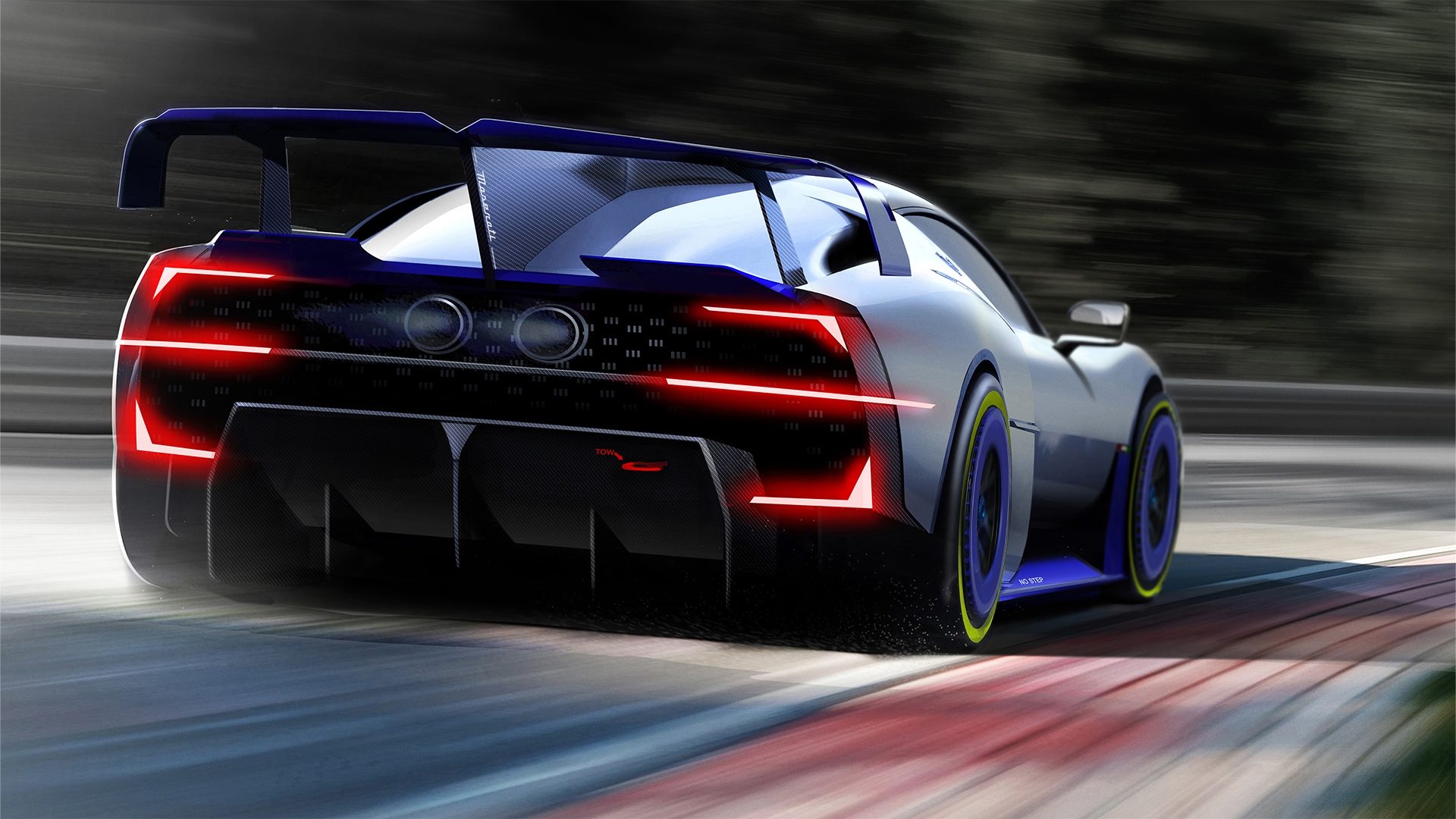 Maserati Project24 track car render rear three quarters
