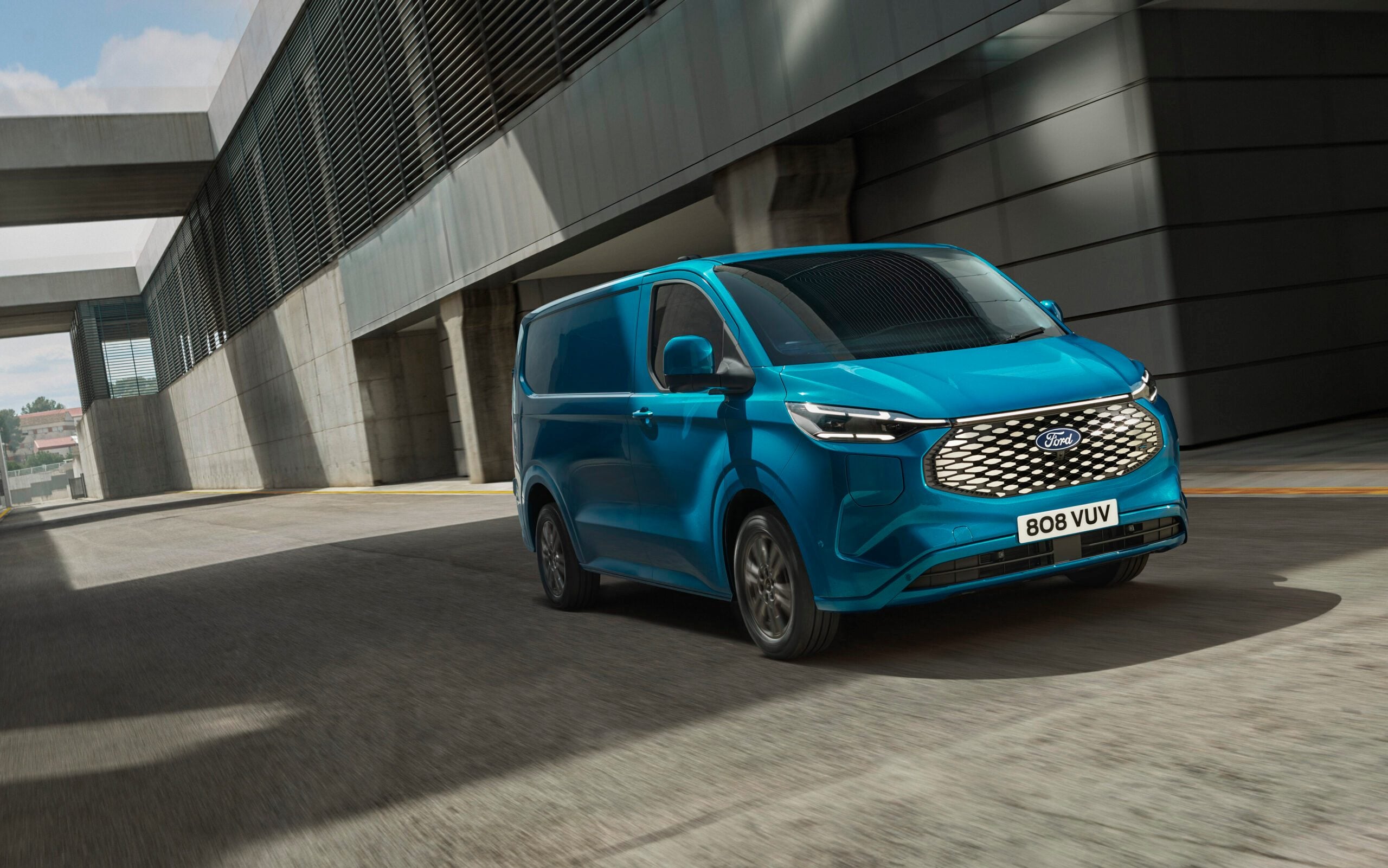 Ford E-Transit Custom front three quarter view
