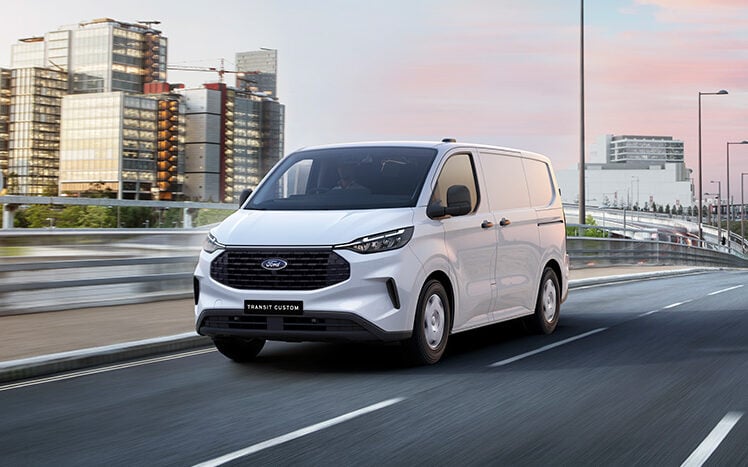 Ford Transit Custom front three quarter view on road