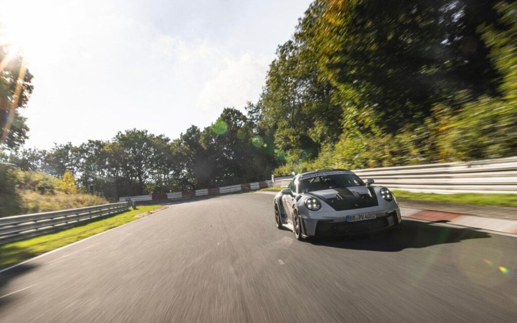 Porsche 911 GT3 RS front view on track