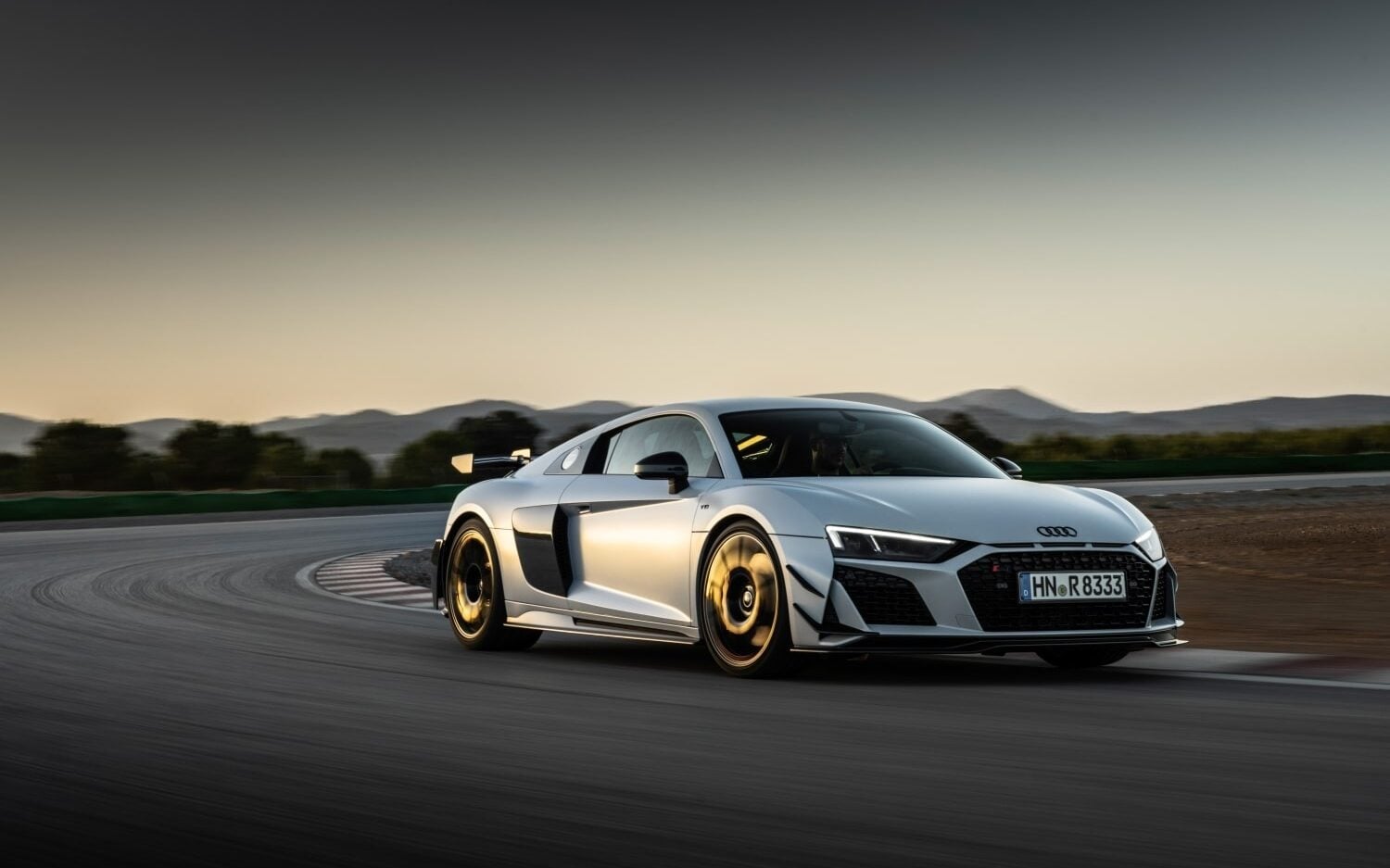 Audi R8 GT front three quarter view driving