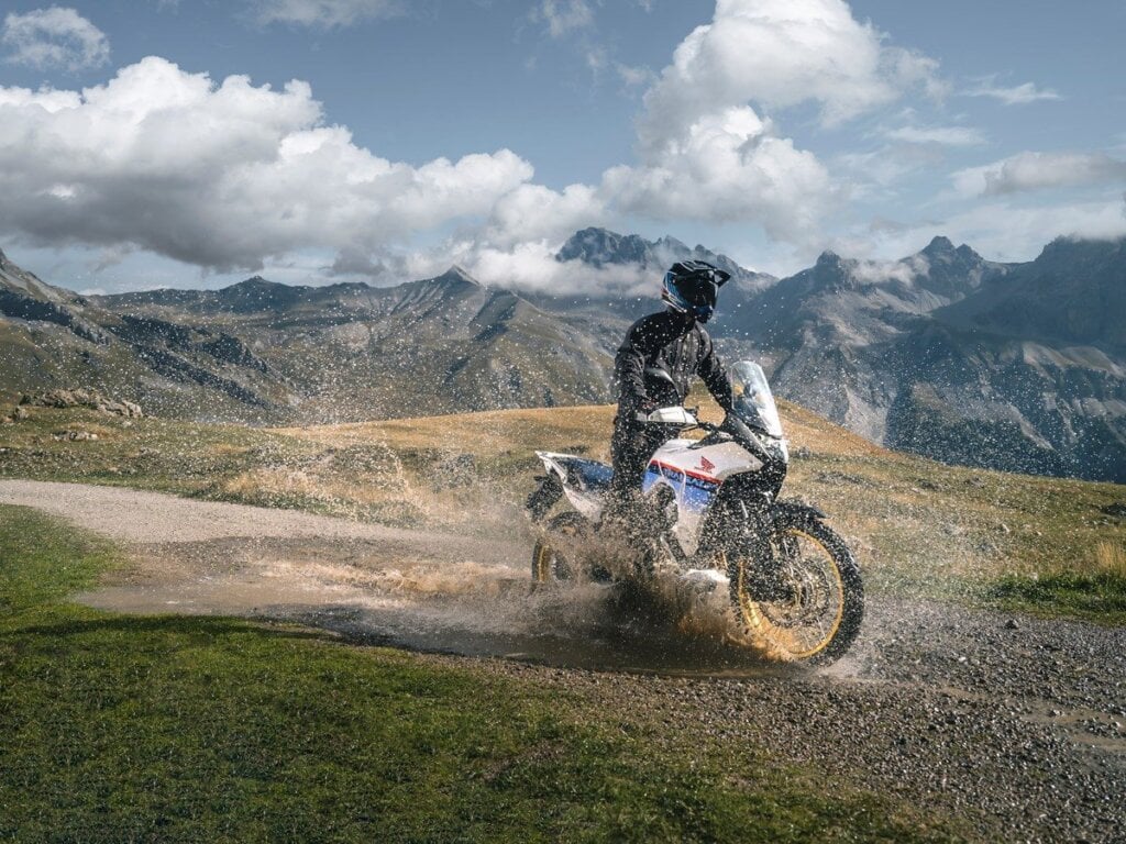 Honda Transalp splashing through water