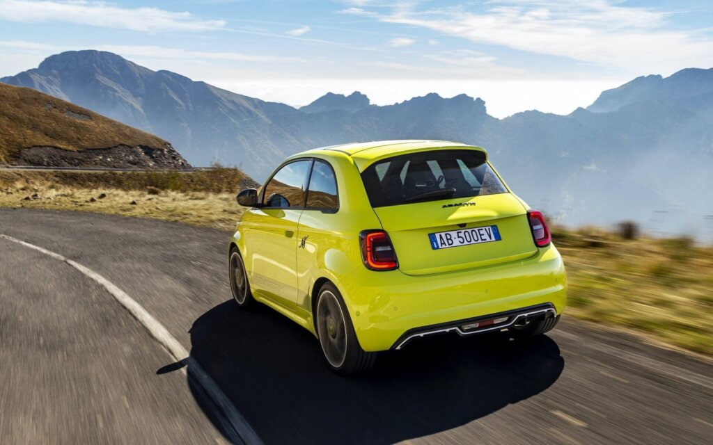 Abarth 500e rear three quarter view