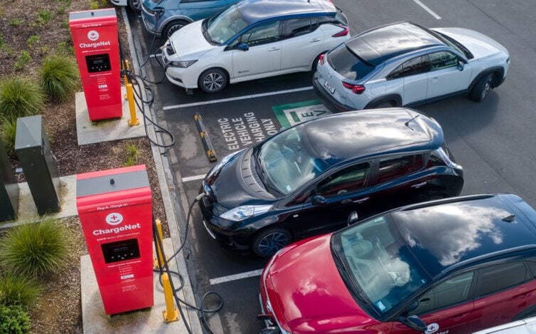 Electric cars charging at ChargeNet chargers