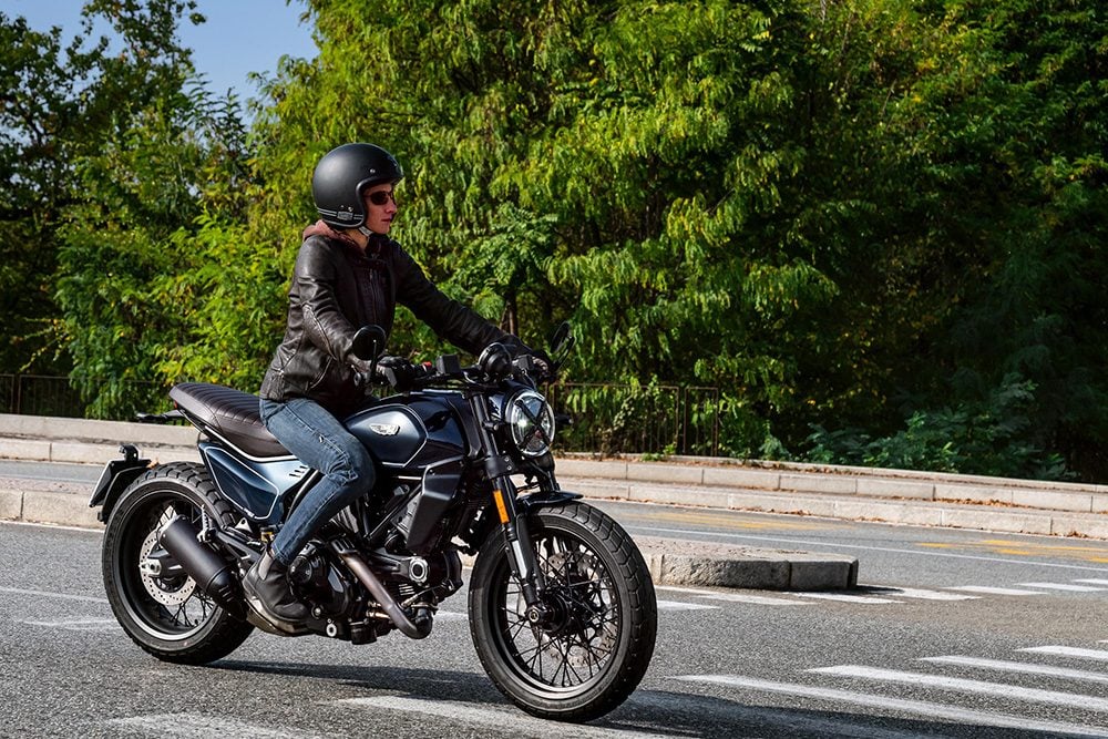 Ducati Scrambler at pedestrian crossing