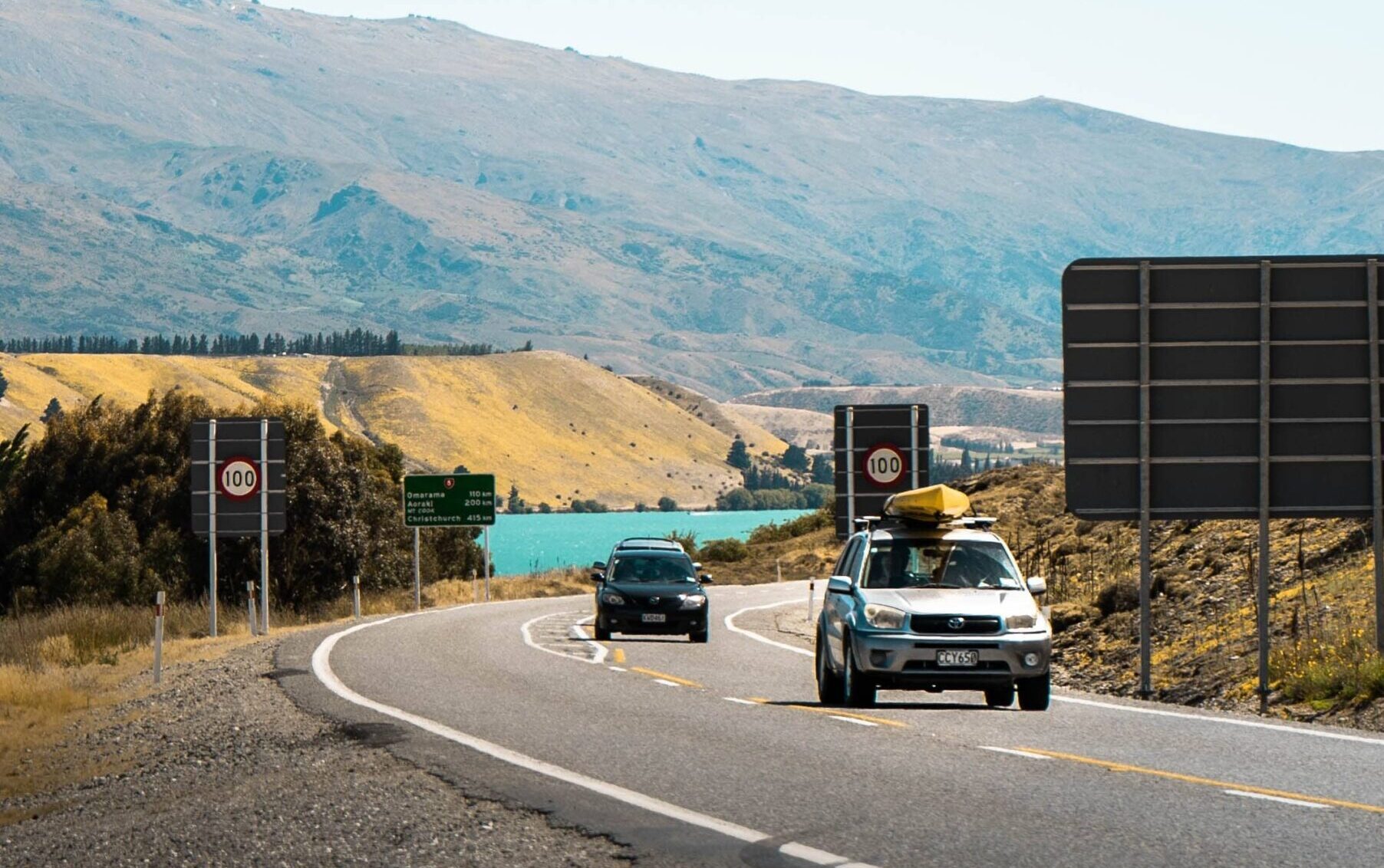 New Zealand road with cars driving