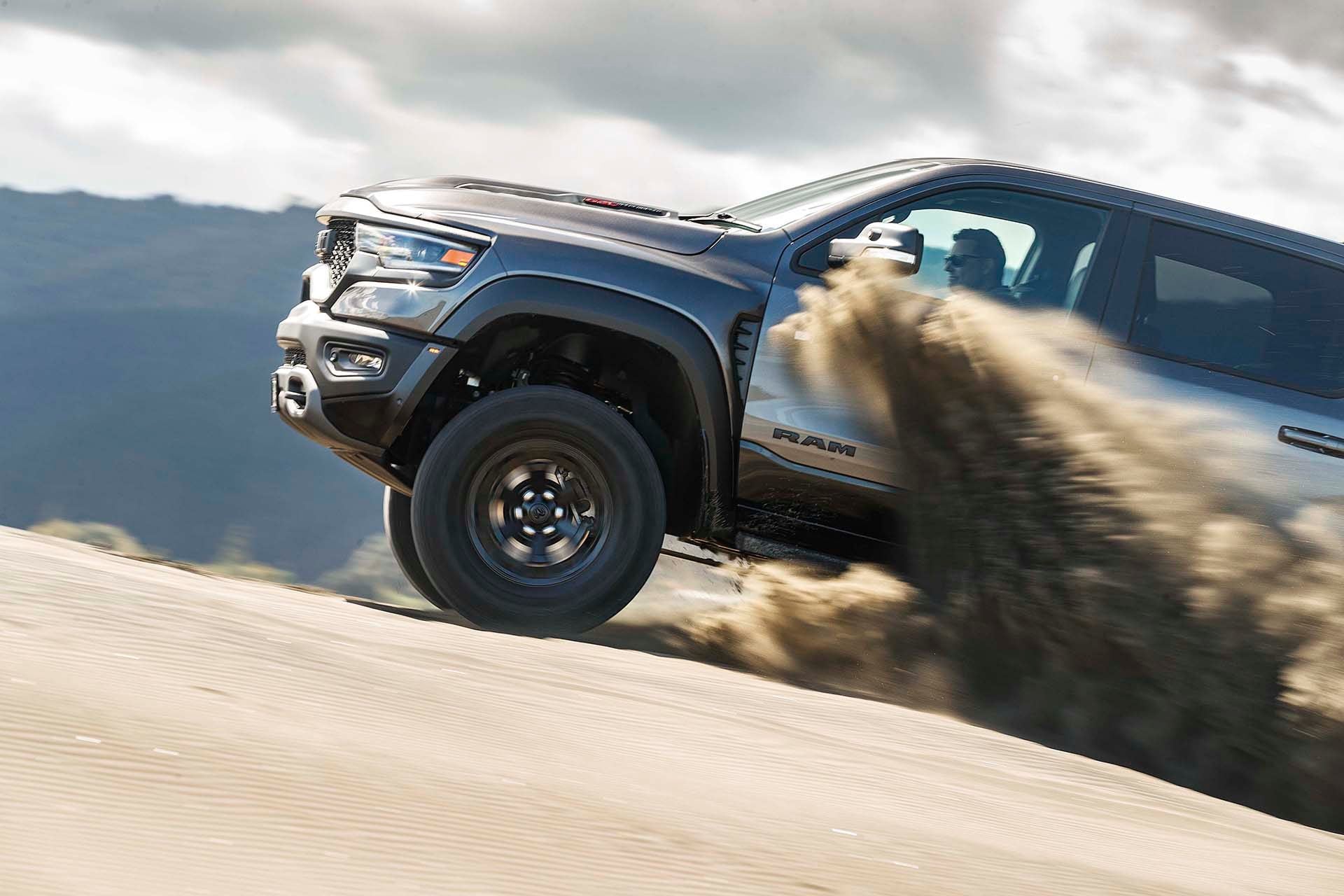 Ram 1500 TRX tearing up dune