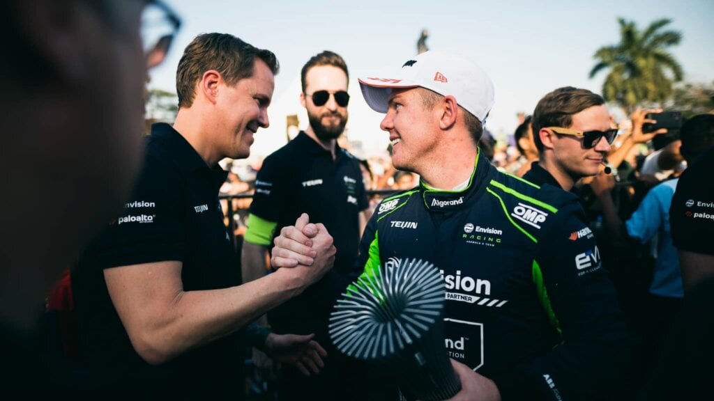 Nick Cassidy celebrating podium at Hyderabad E-Prix