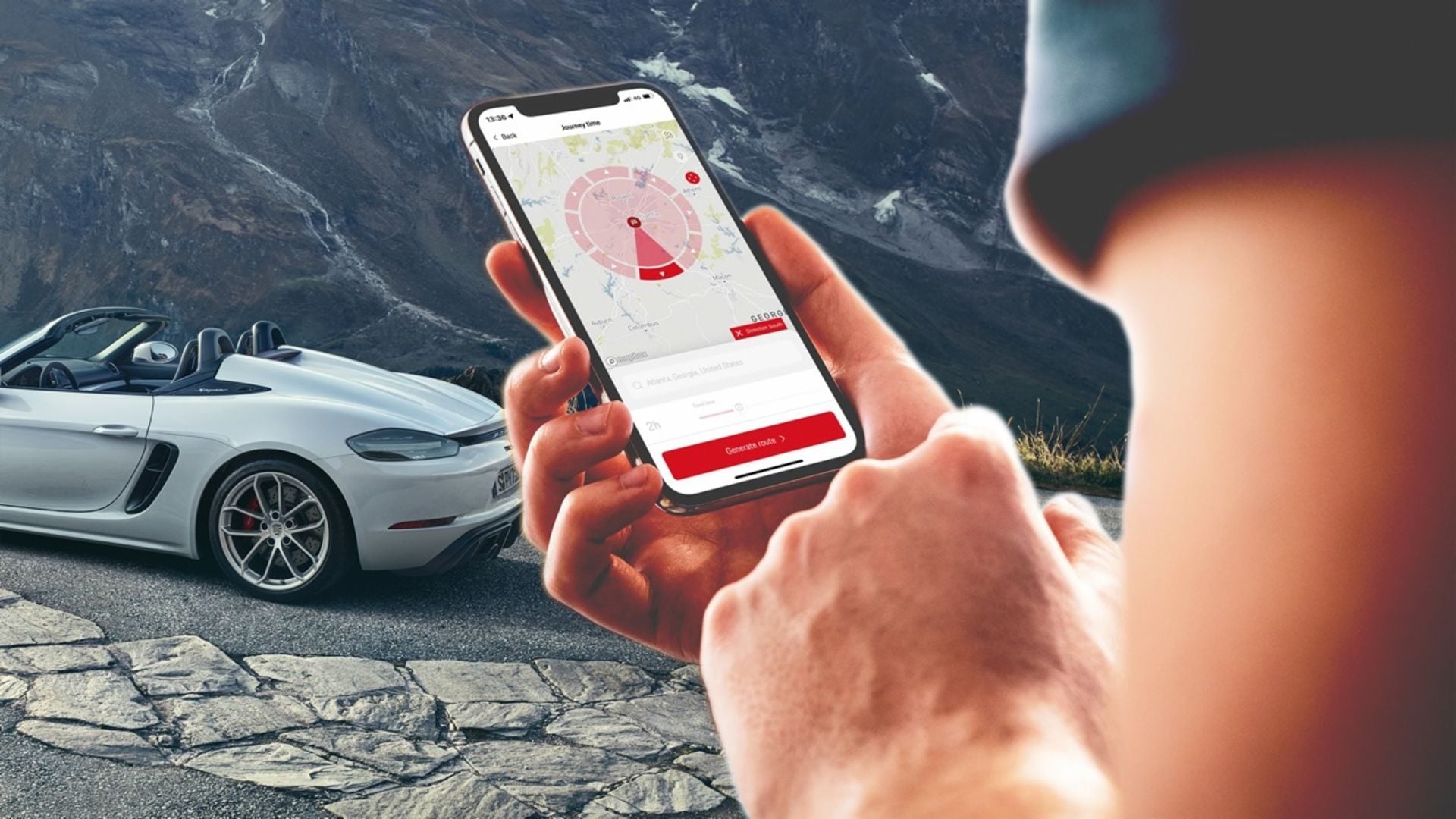 Person using ROADS by Porsche app on phone