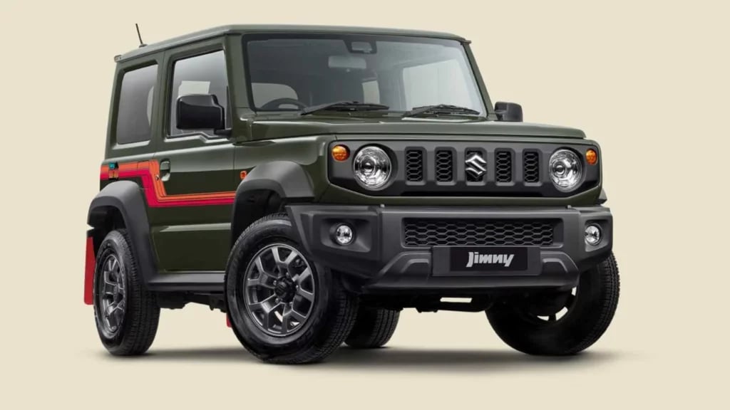 Suzuki Jimny Heritage edition front three quarter view green