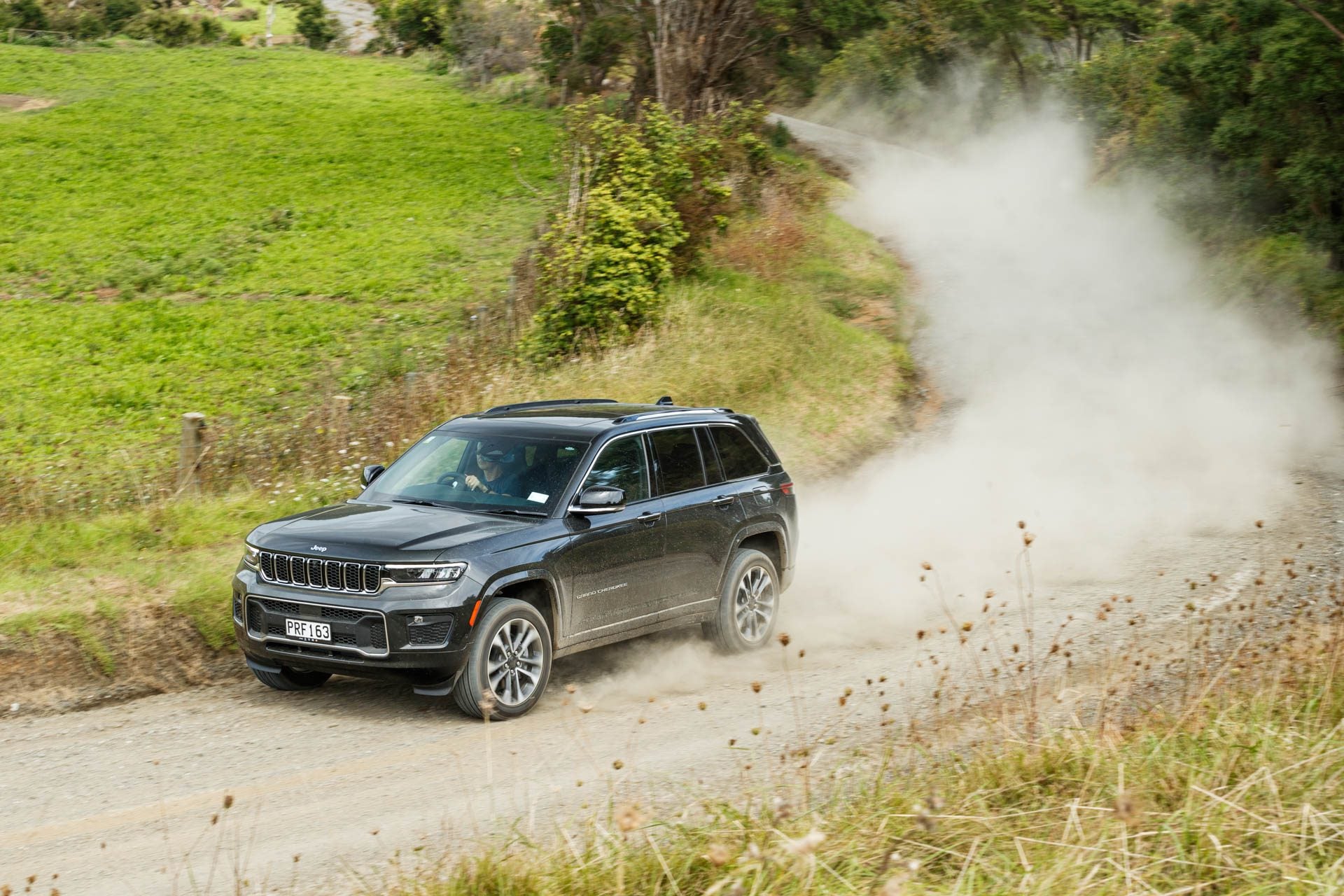 Black Jeep Overland tackles a gravel corner