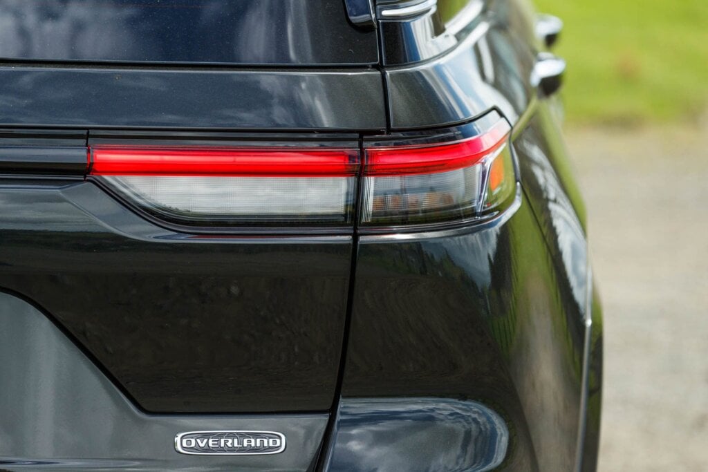 Rear tail light close up of the Jeep Overland, with badge