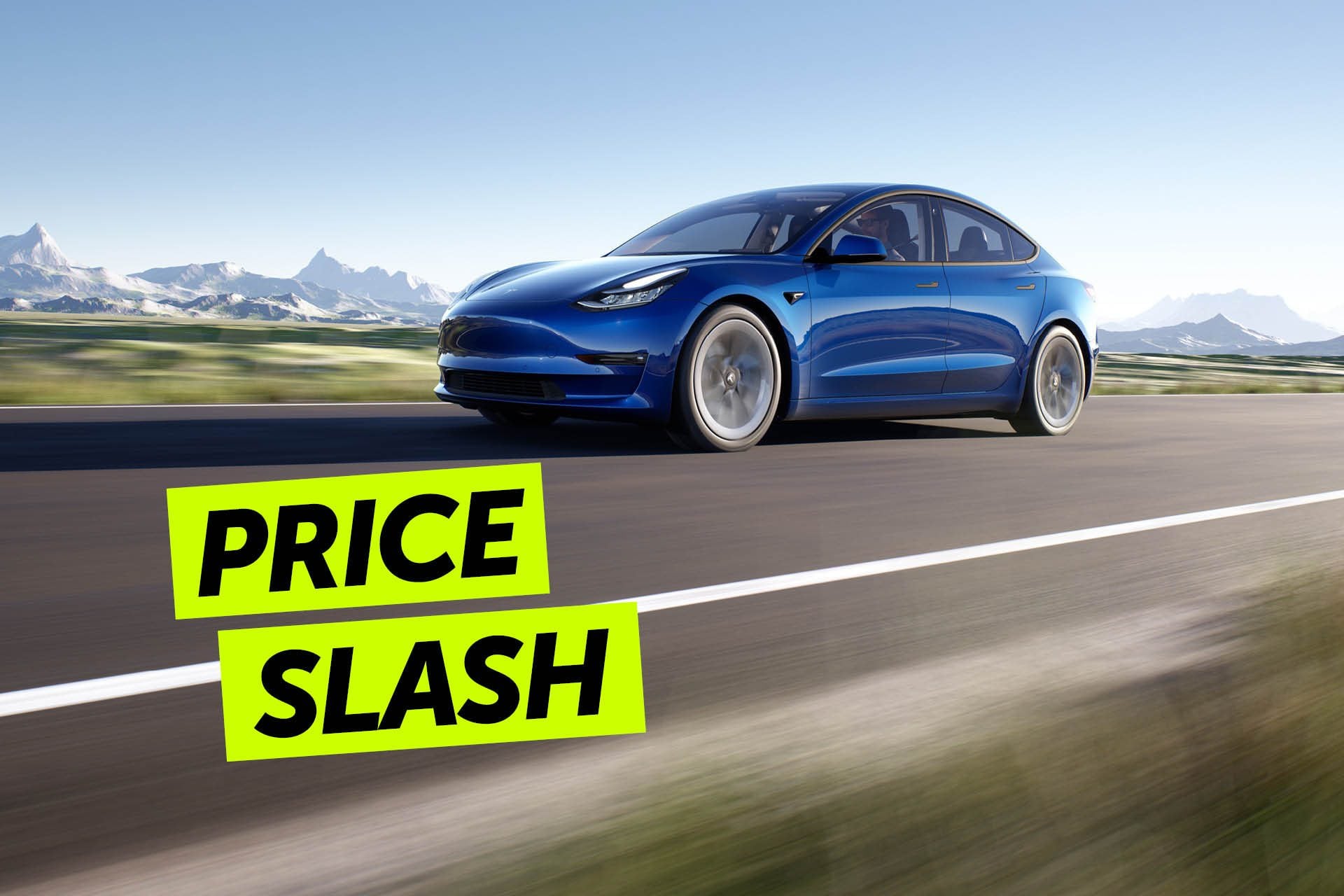 Tesla Model 3 driving on road at speed