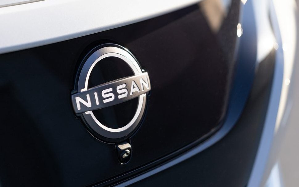 Nissan badge close up view