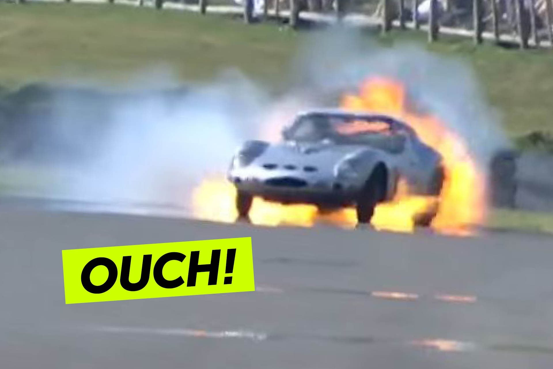 Ferrari 250 GTO on fire at Goodwood Revival