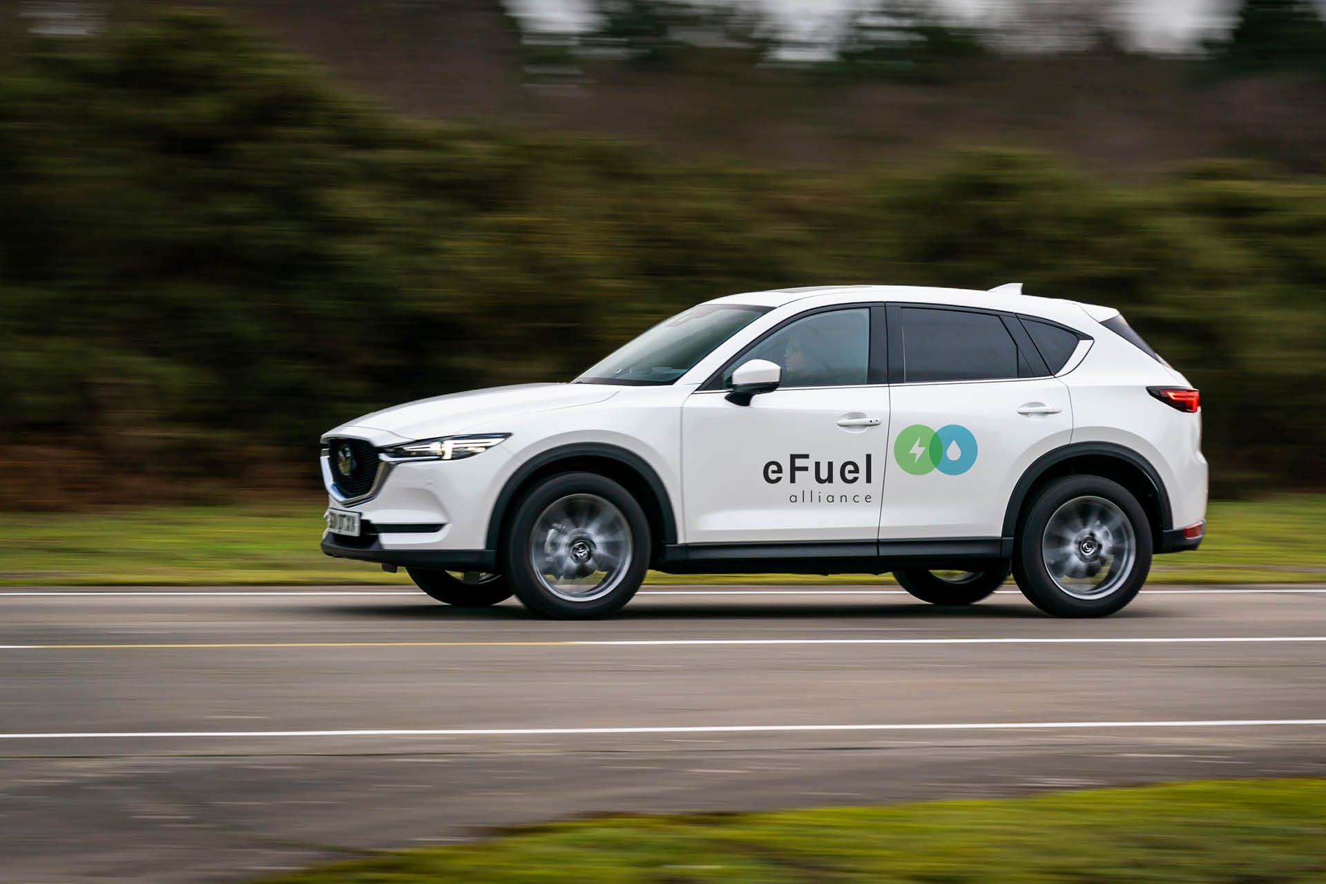 Mazda CX-5 e-Fuel Alliance driving on road