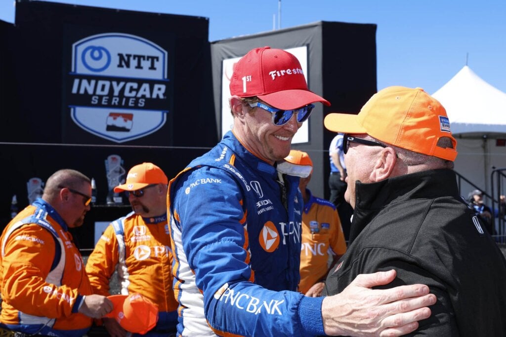 Scott Dixon celebrating 2023 Grand Prix of Monterey win