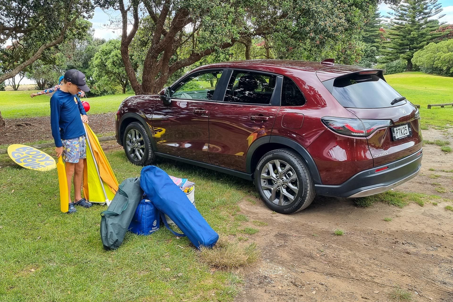 Honda ZR-V Turbo rear view, with camping gear to pack
