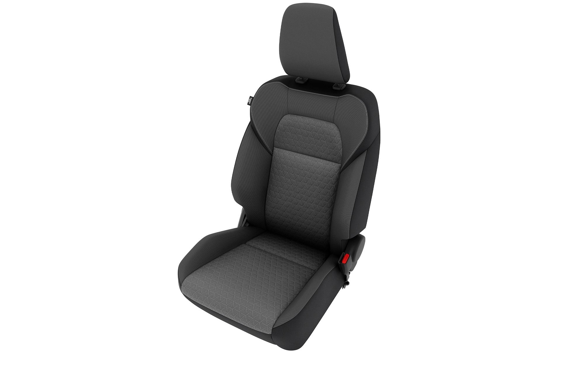 New sculpted front seats are covered in cloth trim. No lumbar adjust though.