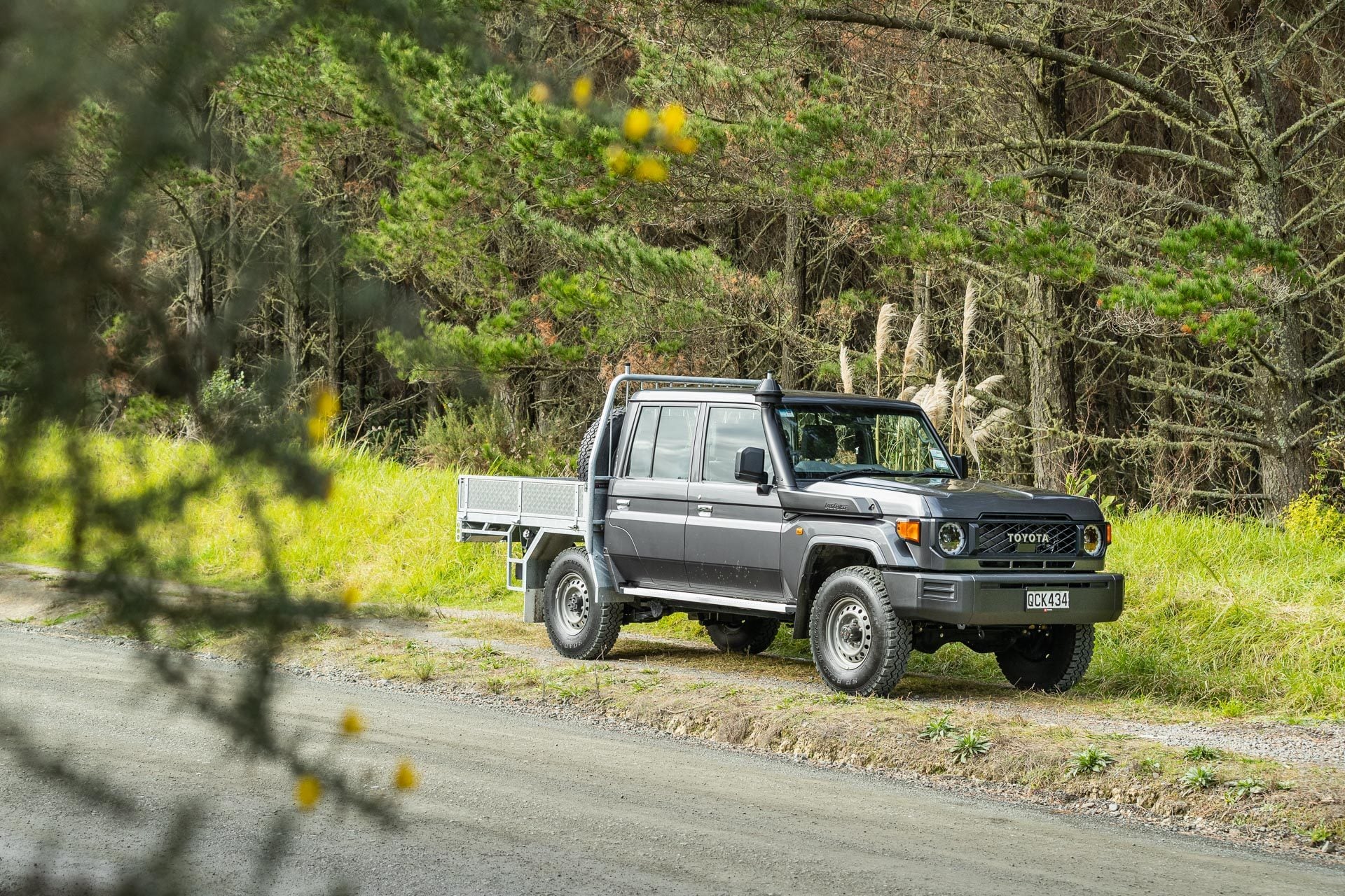 Toyota Land Cruiser 70 LT front on, parked on a remote road
