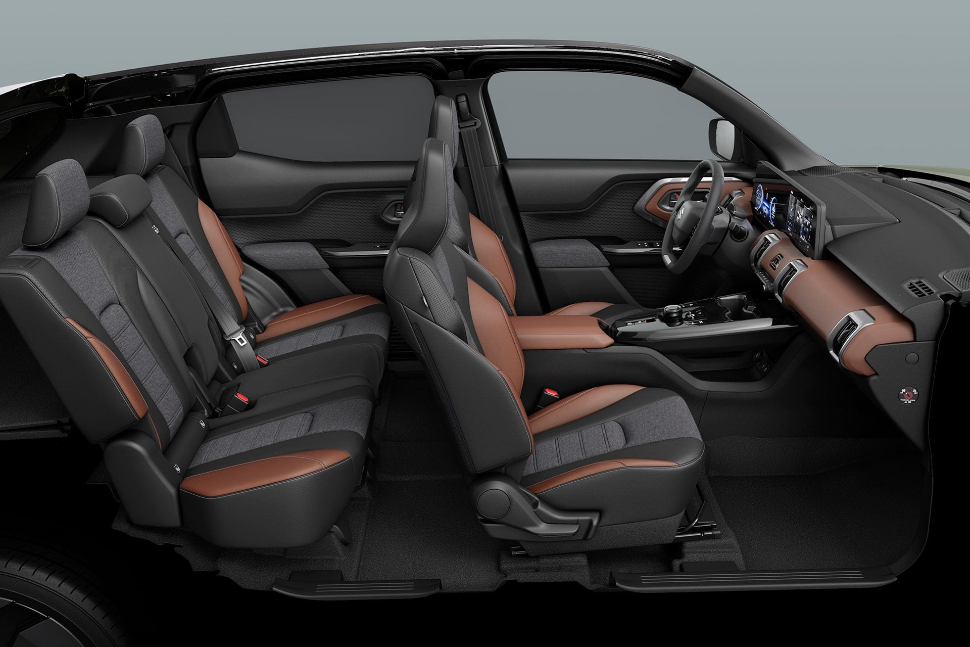 Without doors you can clearly see the flat floor in the rear and seating for five with ample legroom.