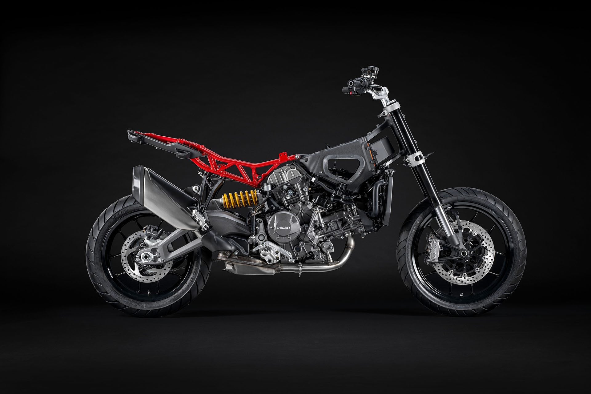 under the bodywork is another Ducati with a minimalist frame.