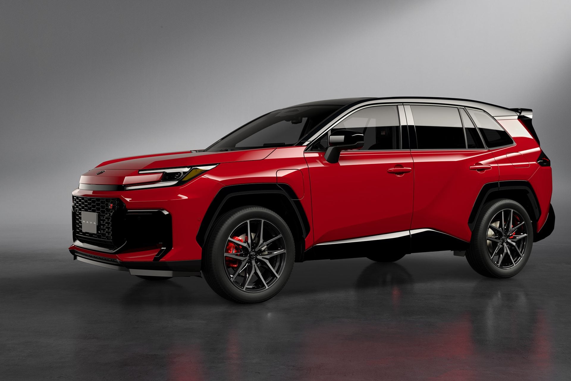 Red RAV4 on grey