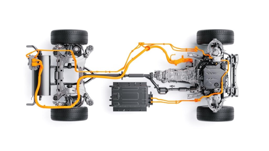 Two motors are integrated into the transmission of the new hybrid system.