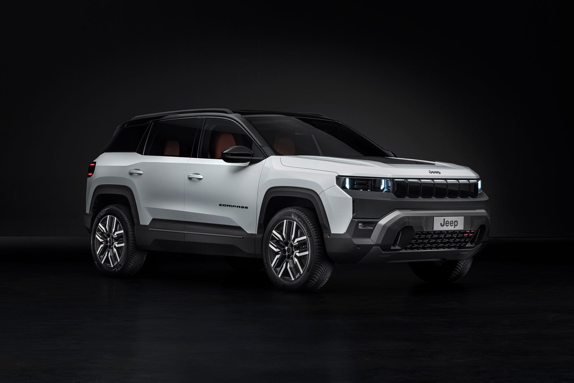 New Jeep Compass in white on a black background