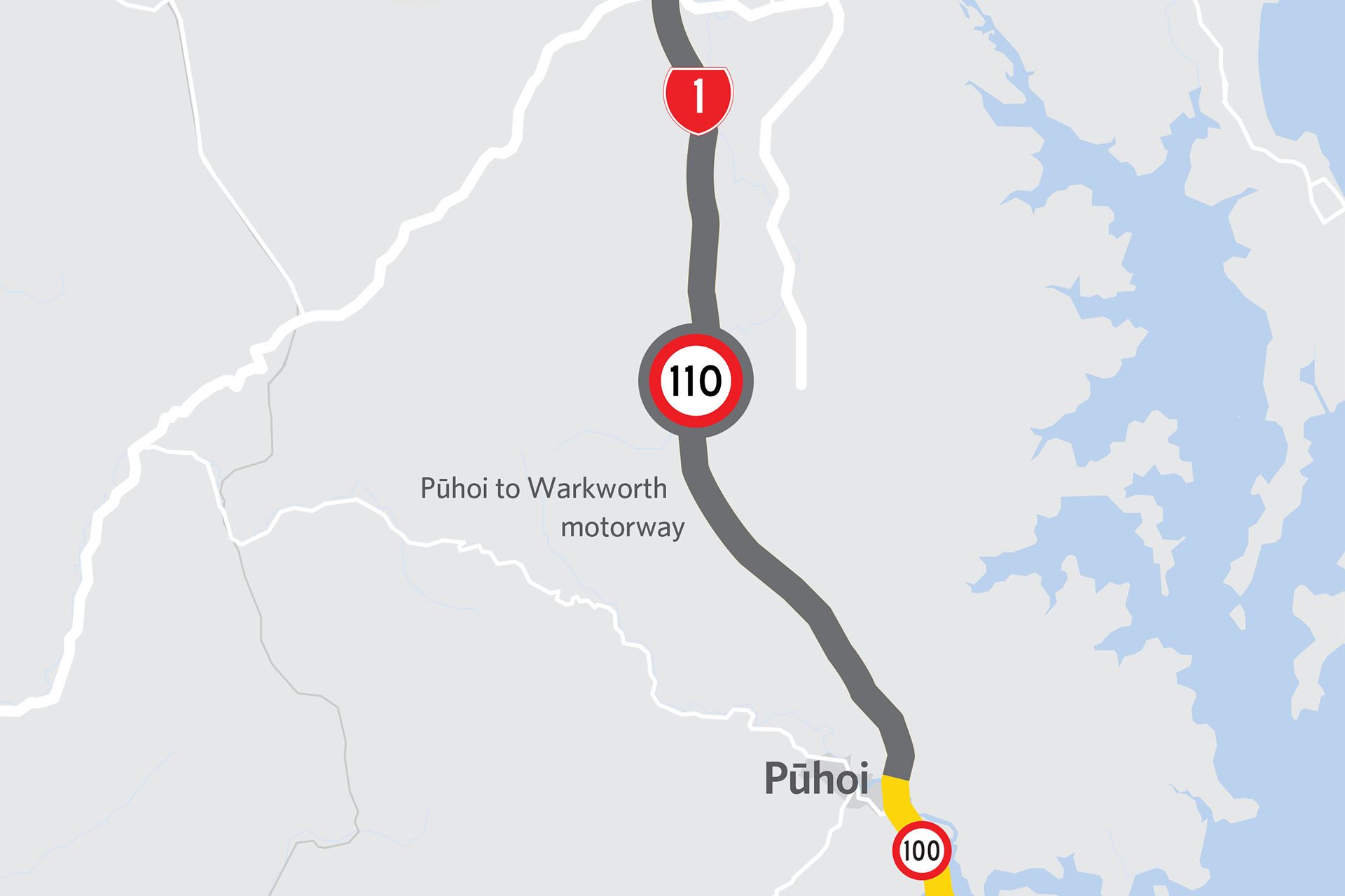 Puhoi to Warkworth motorway in grey