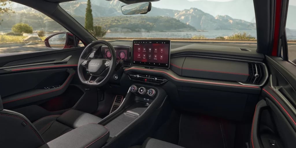 Lots of red stitching and matching ambient lighting.