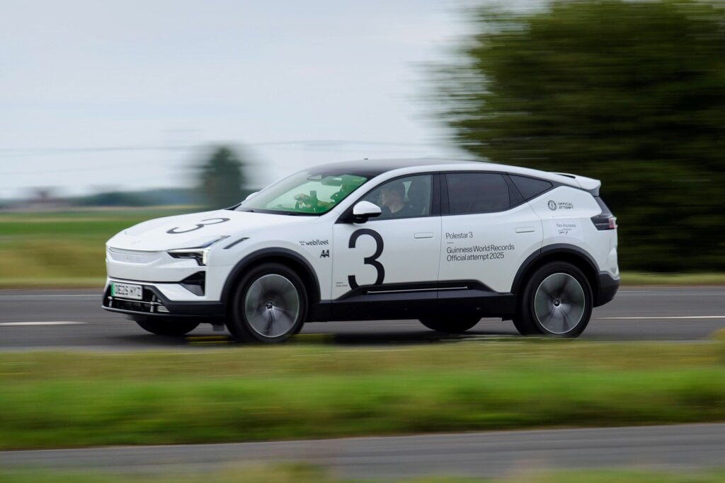 The Polestar 3 on the go during the record attempt.