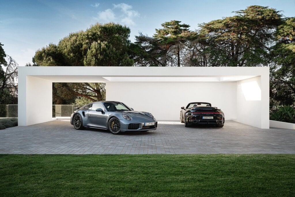 Porkers parked up, in stylish surrounds.