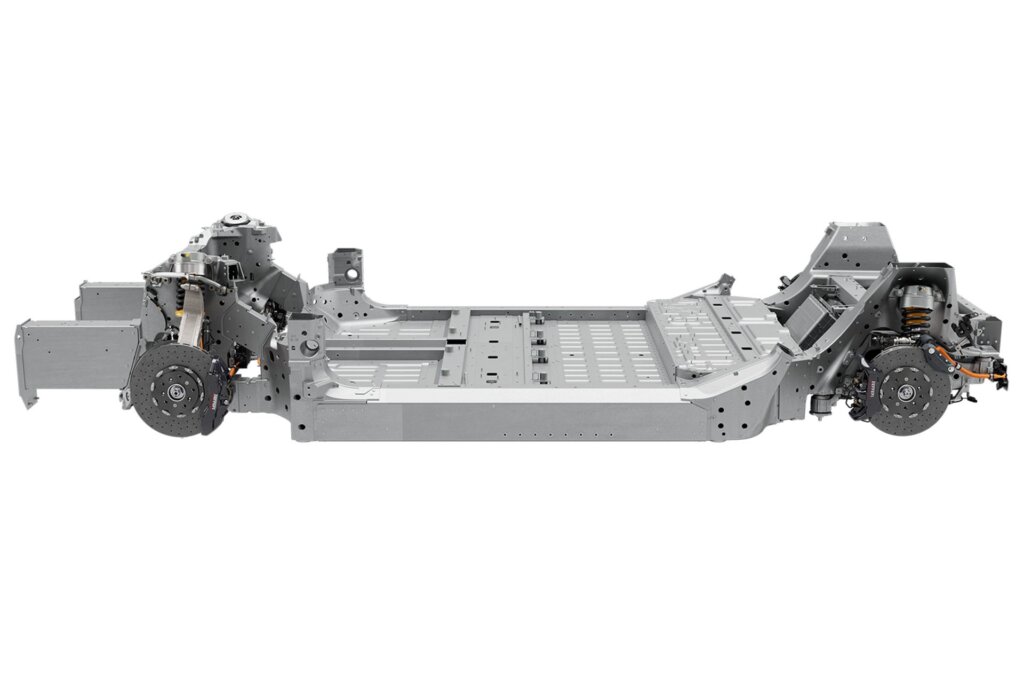 Ferrari Elettrica chassis on white background