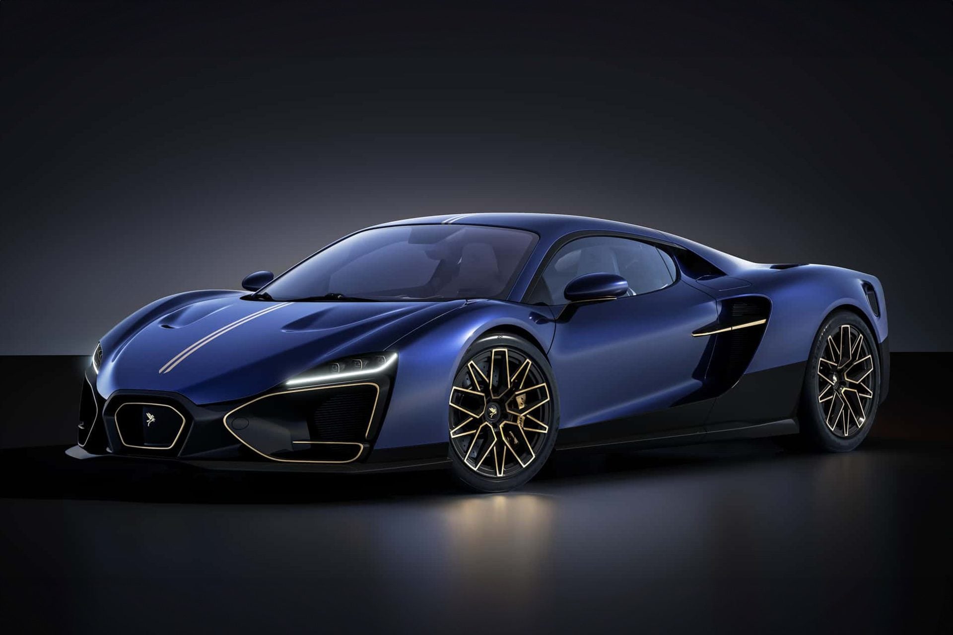 Vittori Turbio in blue on a black background