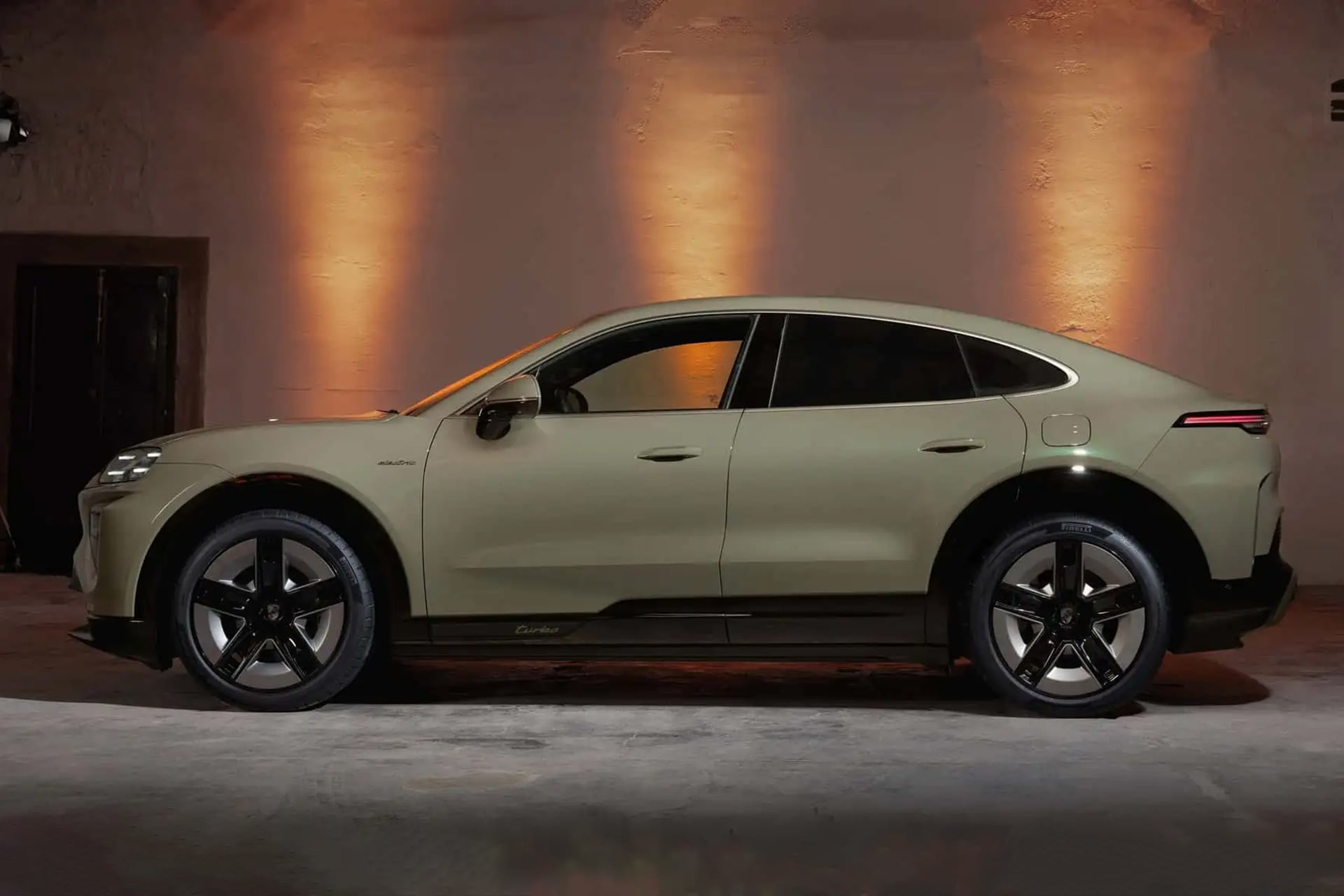 Porsche Cayenne Electric Coupe in a weird beige colour