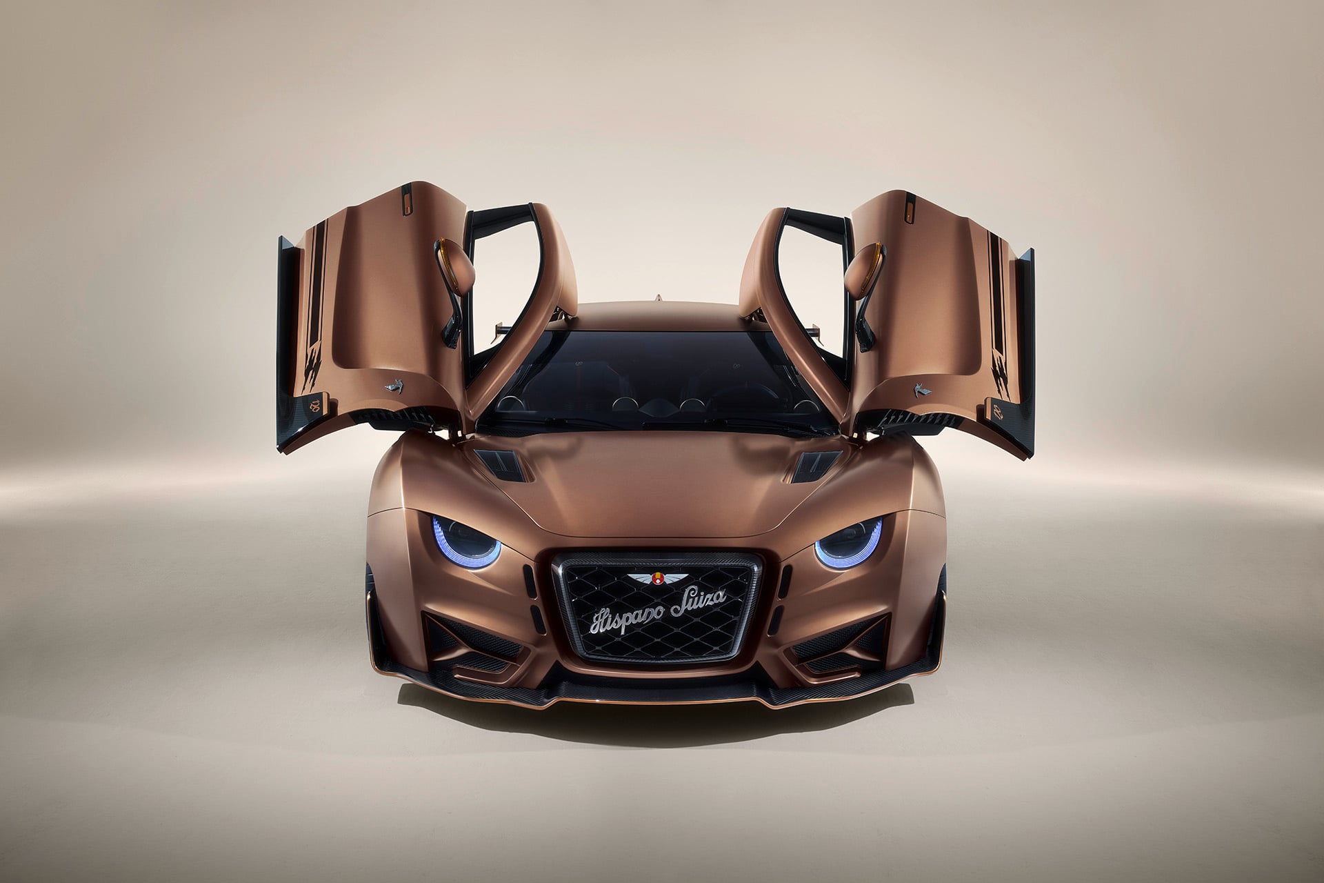 Hispano Suiza Carmen Sagrera in copper on white back ground