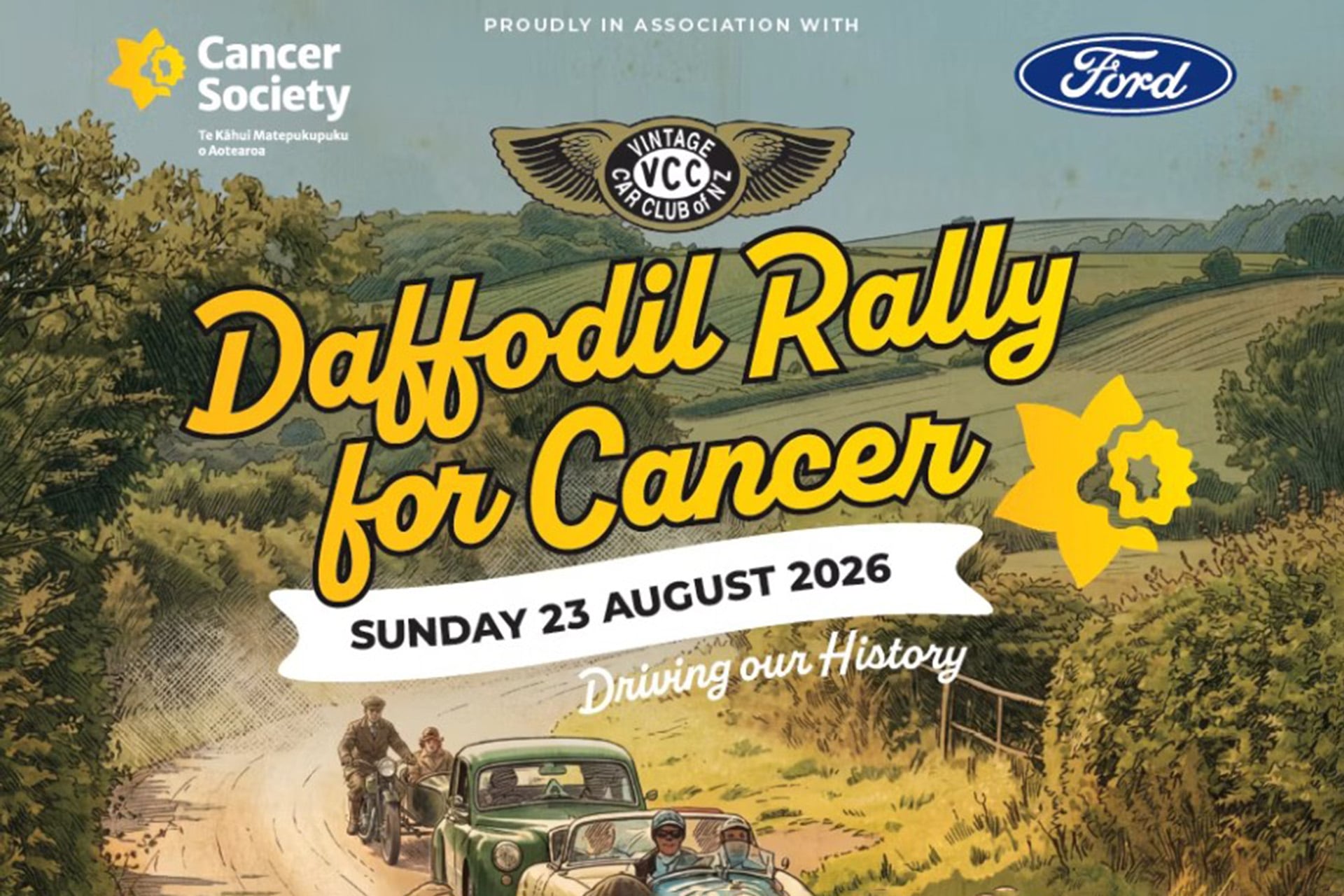 Daffodil Rally for Cancer on country background