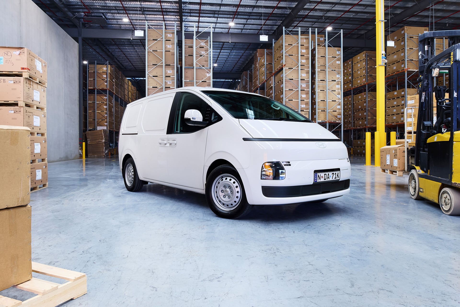 White Staria van in a warehouse