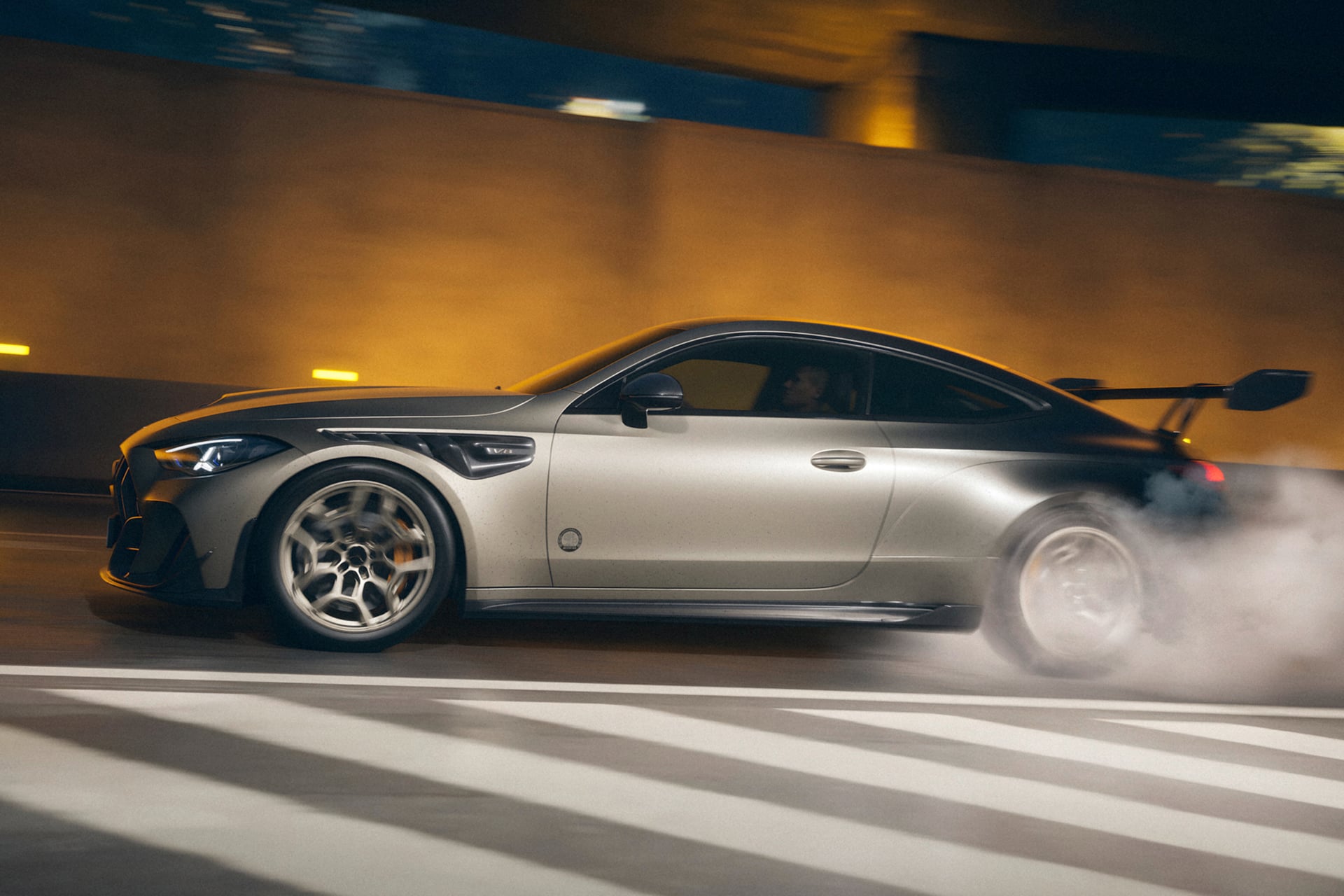AMG CLC in silver making smoke