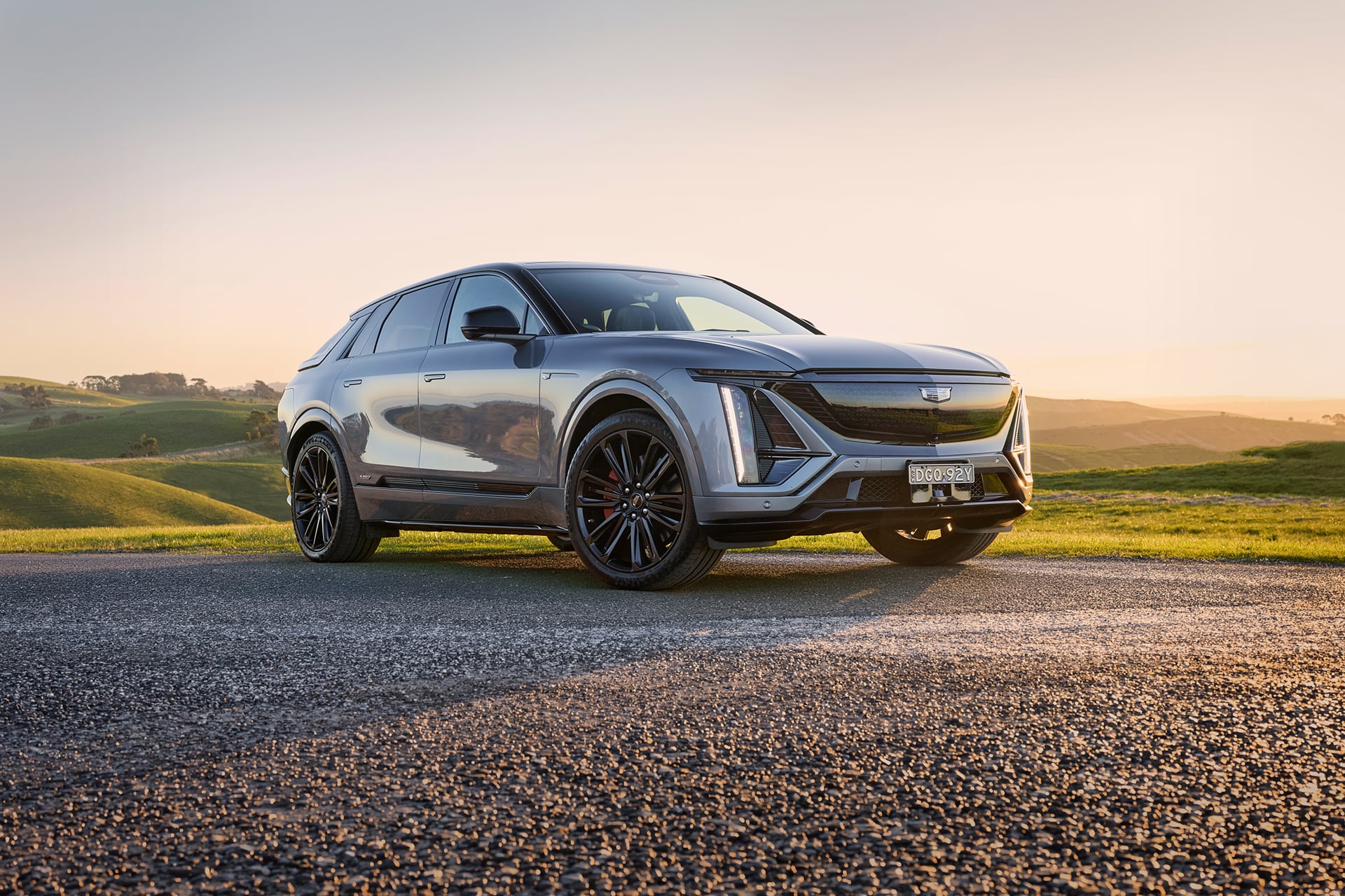 Cadillac in silver at sunset