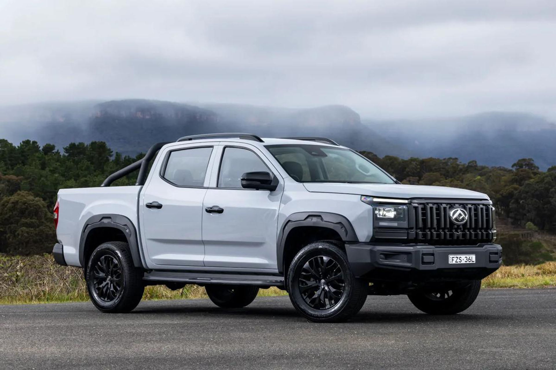 white LDV ute under misty skies