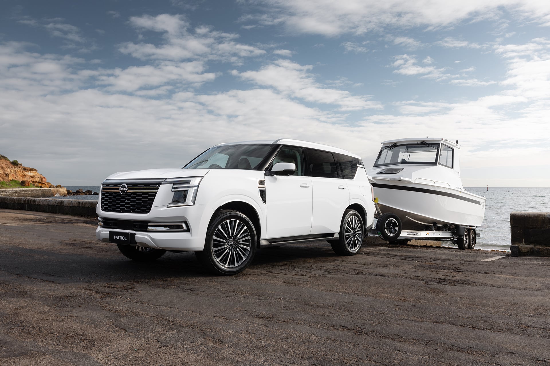 Big white Patrol on a boat ramp
