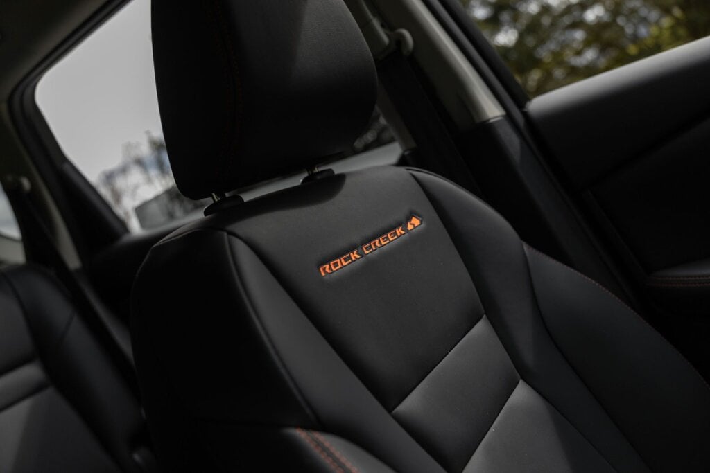Rock Creek embroidery on the front seats of the 2026 Nissan X-Trail Rock Creek